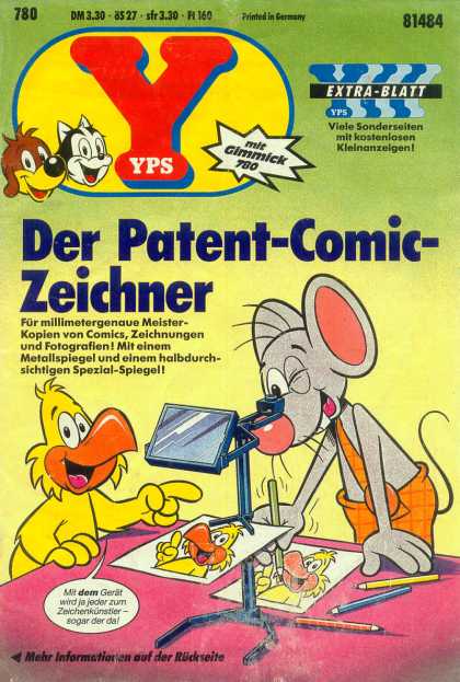 Yps - Der Patent-Comic-Zeichner - Mouse - Chicken - Dog - Cat - Colored Pencils