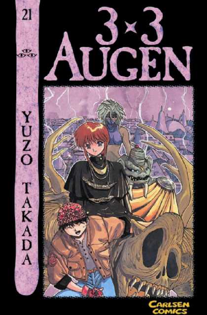 3 x 3 Augen 22 - Anime Redhead - Lavender - Redhead And Masked Man - Woman Riding Skull Beast - Dead Landscape