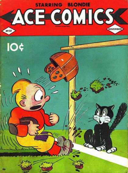 Ace Comics 32 - Football - Goal Post - Helmet - Cat - Grass