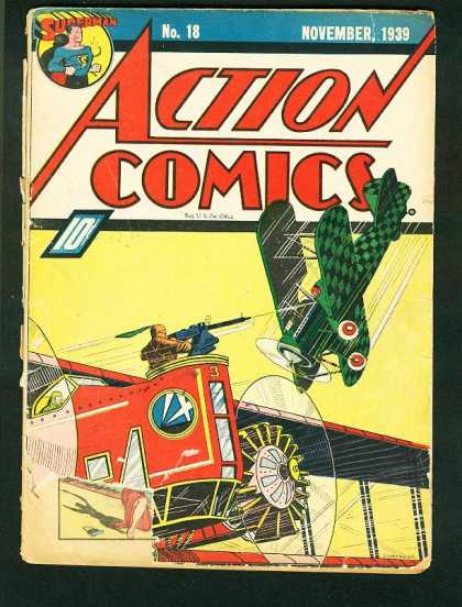 Action Comics 18 - Plane - Gun - Superman - Jet - Fire