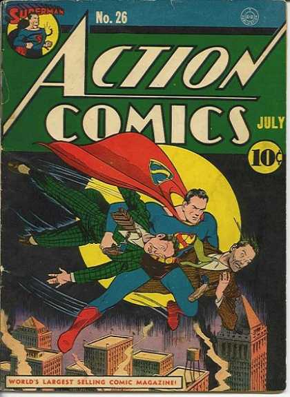 Action Comics 26 - Superman - Flying - Full Moon - Dime - Building - Joe Shuster
