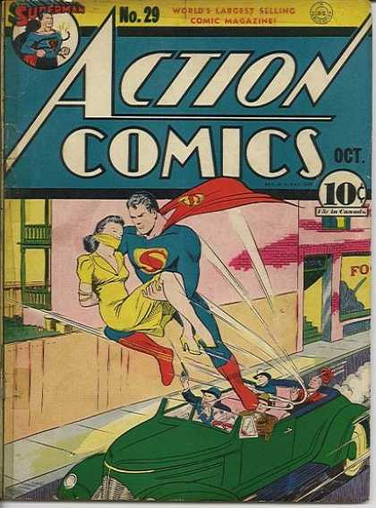 Action Comics 29 - Superman - Rescue - 1930s Car - Gun - Criminals