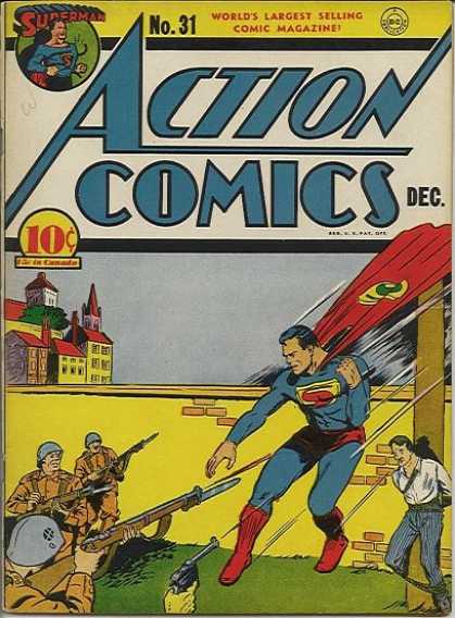 Action Comics 31 - Superman - Soldiers - Wall - Guns - Comic Magazine - Joe Shuster