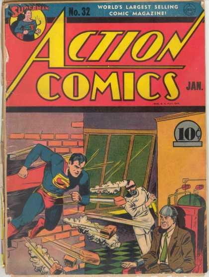 Action Comics 32 - Superman - Bricks - Electric Chair - Mad Scientist