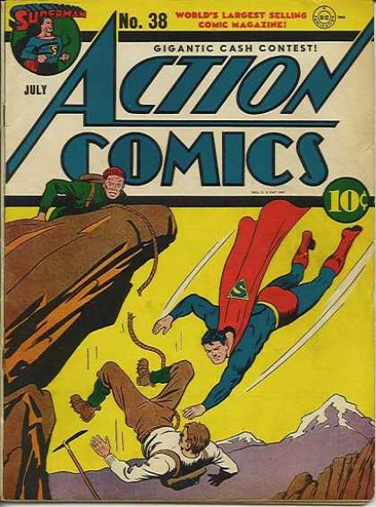 Action Comics 38 - Superman - Rope - Cliff - Falling - Action