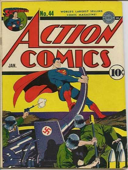 Action Comics 44 - Superman - Nazis - Swatztika - Bent Cannon - Gun