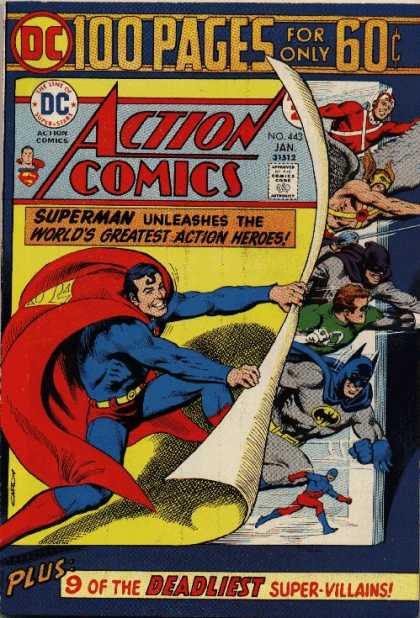 Action Comics 443 - Superman - Batman - Green Lantern - Atom - Flying - Nick Cardy