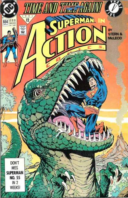 Action Comics 664 - Dinosaur - Volcano - Kerry Gammill