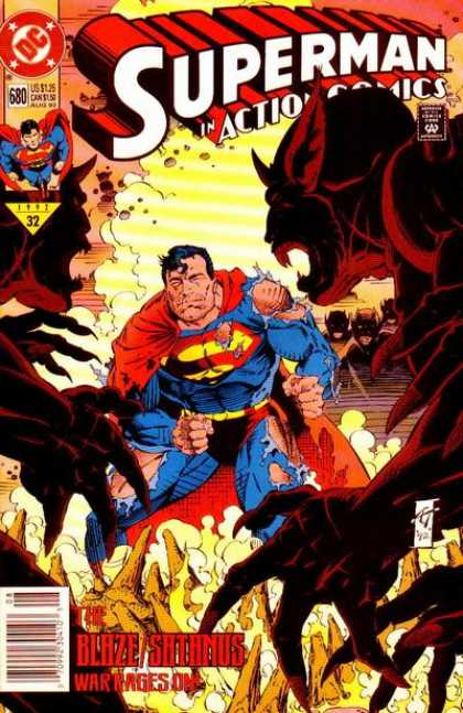 Action Comics 680 - Superman - Creatures - Ripped Suit - Flames - Dc
