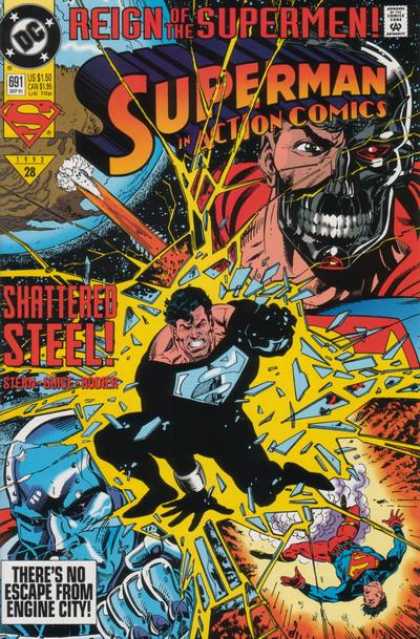 Action Comics 691 - Glass - Cyborg - Steel - Robot - Black - Denis Rodier, Kerry Gammill