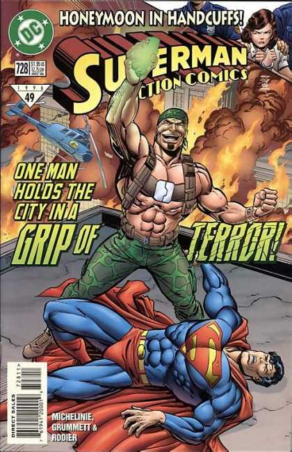 Action Comics 728 - Kryptonite - Helicopter - Terror - Grip - Denis Rodier, Tom Grummett
