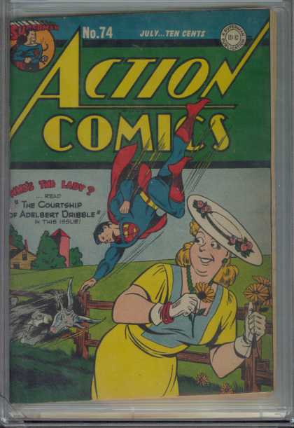 Action Comics 74 - Superman - Flowers - Farm - Fence - Bull