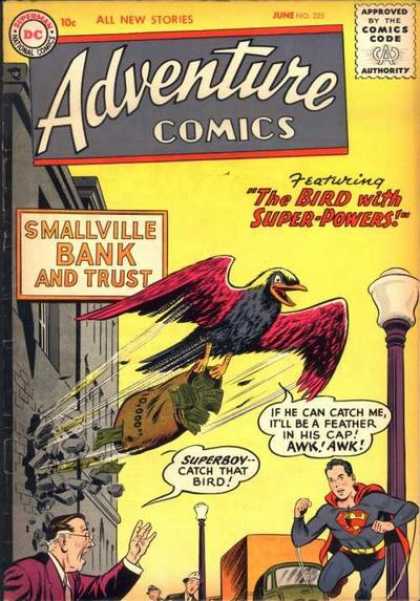 Adventure Comics 225 - Bird - Money - Bank - The Bird With Super-powers - Smallville Bank And Trust - Curt Swan