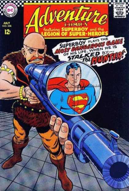 Superboy - Scope - Hunter - Most Dangerous Game - Stalked - Curt Swan Adventure Comics 358 - Superboy - Scope - Hunter - Most Dangerous Game - Stalked - Curt Swan