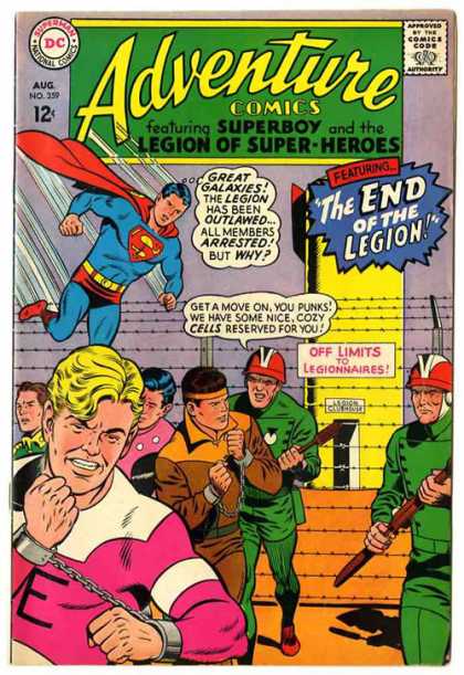 Legion Of Super Heroes - Superboy - The End Of The Legion - Prisoners In Chains - Guards In Orange Helmets - Curt Swan Adventure Comics 359 - Legion Of Super Heroes - Superboy - The End Of The Legion - Prisoners In Chains - Guards In Orange Helmets - Curt Swan