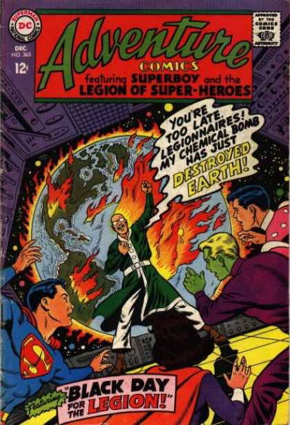 Superboy - Brainiac 5 - Earth - Earth On Fire - Legionnaires - Curt Swan Adventure Comics 363 - Superboy - Brainiac 5 - Earth - Earth On Fire - Legionnaires - Curt Swan