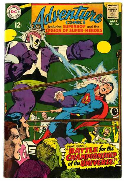Superman - Superboy - Brain - Battle For The Championship Of The Universe - Weak - Neal Adams Adventure Comics 366 - Superman - Superboy - Brain - Battle For The Championship Of The Universe - Weak - Neal Adams