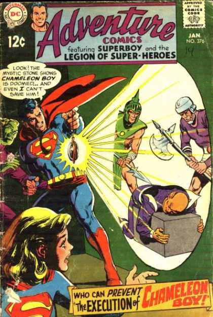 Chameleon Boy - Superboy - Mystic Stone - Axe - Beheading - Neal Adams Adventure Comics 376 - Chameleon Boy - Superboy - Mystic Stone - Axe - Beheading - Neal Adams