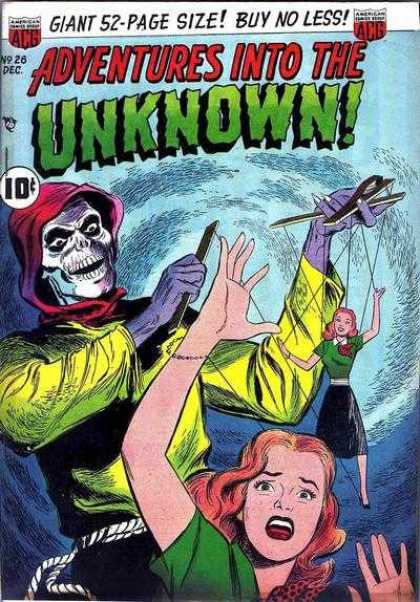Adventures Into the Unknown 26 - 10 Cents - Skull - Marionette - Puppet - Hand