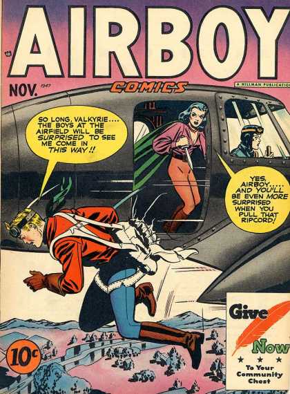 Airboy Comics 23 - Valkyrie - Skydiving - Plane - Surprise - Faulty Parachute