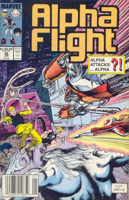 Alpha Flight 66 - Alpha Attacks Alpha - Fight - Corridor - Blast - Leap - Jim Lee, Marc Siry