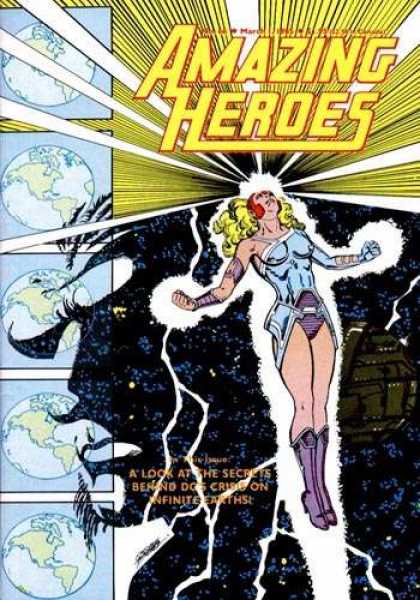 Heroes - Woman On Front - Earth In Back Ground On Left - Secrets - Behind Secrets - George Perez Amazing Heroes 66 - Heroes - Woman On Front - Earth In Back Ground On Left - Secrets - Behind Secrets - George Perez