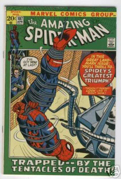Amazing Spider-Man 107 - Tentacles - Trapped - Robot - Trapped By The Tentacles Of Death - Spidey Struggling