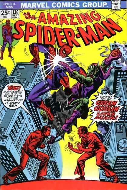 Amazing Spider-Man 136 - Green Goblin - Spiderman - September - Buildiings - Speech Bubbles