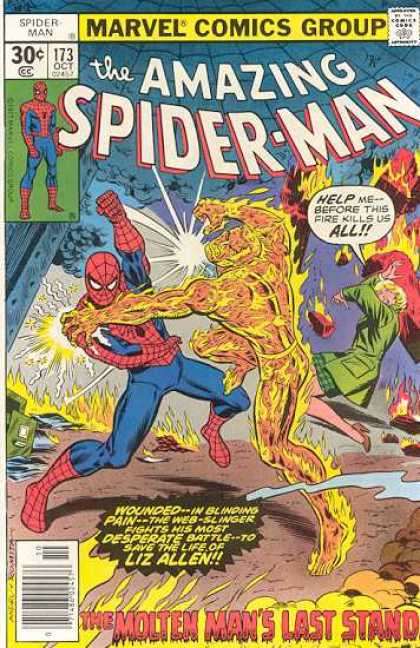 Amazing Spider-Man 173 - Molten Man - Liz Allen - Fire - Spiderman - Ross Andru