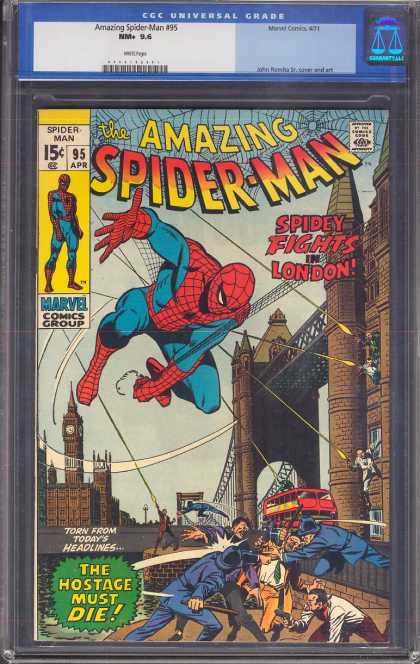 Amazing Spider-Man 95 - London - Bus - London Bridge - 15 Cents - Fights In London