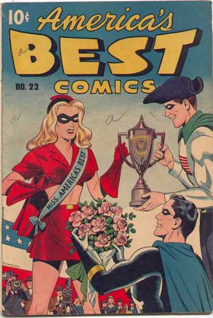 America's Best Comics 23 - Trophy - Old Comic - Miss America - Flags - Flowers - Alex Schomburg