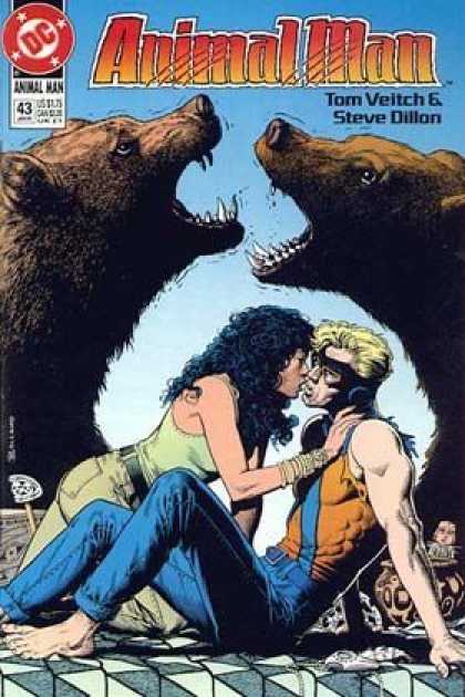 Animal Man 43 - Bears - Kissing - Lying Down - Black Haired Woman - Blonde Haired Man - Brian Bolland