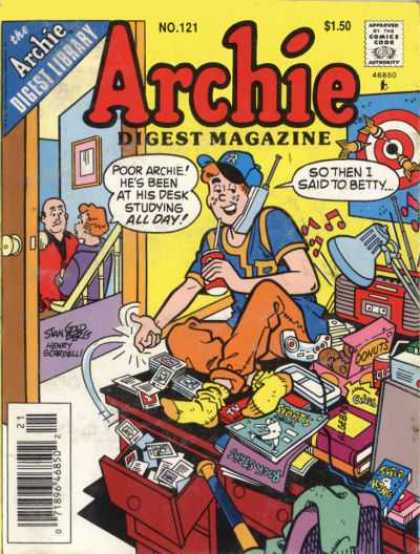 Archie Comics Digest 121 - Archie - Talking On Phone - Drinking Soda - Sitting On Desk - Parents Downstairs