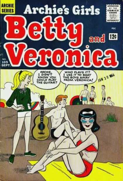 Archie's Girls Betty and Veronica 105 - Approved By The Comics Code - Woman - Man - Guitar - Grass