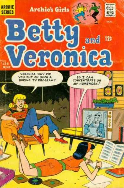 Archie's Girls Betty and Veronica 126 - Tv - Homework - Records - Living Room - Night