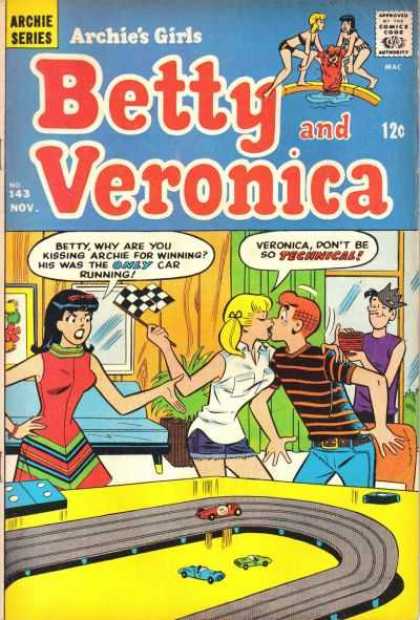 Archie's Girls Betty and Veronica 143 - Slot Racing - Archie - Jughead - Win - Kiss