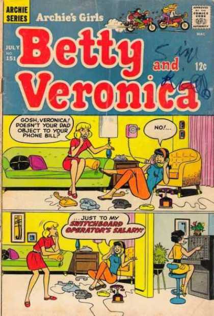 Archie's Girls Betty and Veronica 151 - Archie Series - Approved By The Comics Code - Bike - Woman - Phone