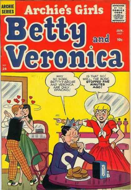 Archie's Girls Betty and Veronica 28 - Hamburgers - Hearts - Dancing - Blonde Hair - Table