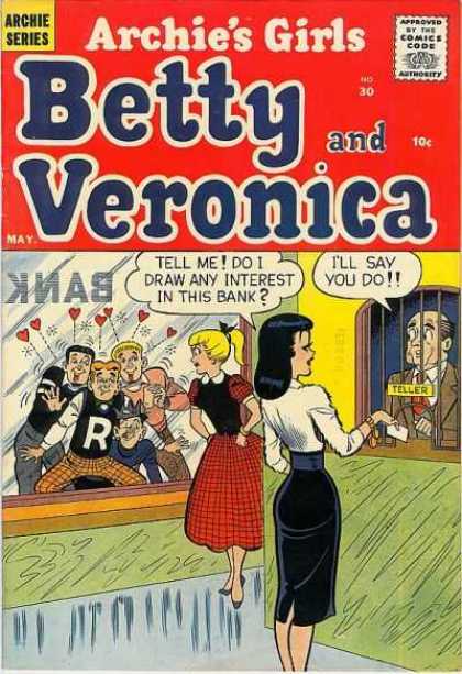 Archie's Girls Betty and Veronica 30 - Comics Code Authority - Speech Bubble - May - Bank - Admirers