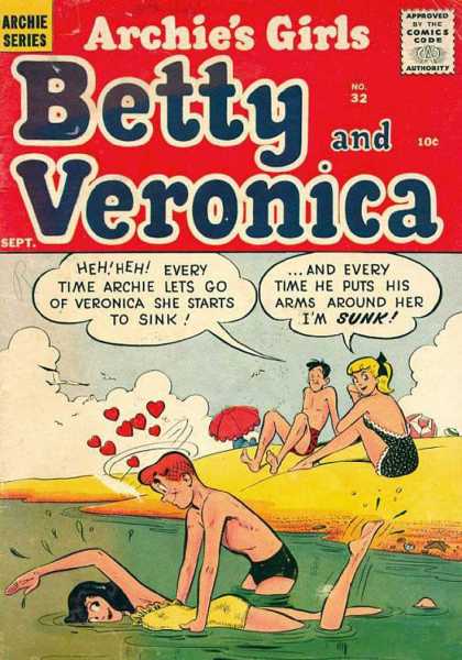 Archie's Girls Betty and Veronica 32 - Archie Series - Approved By The Comics Code Authority - Swimming - Water - No32