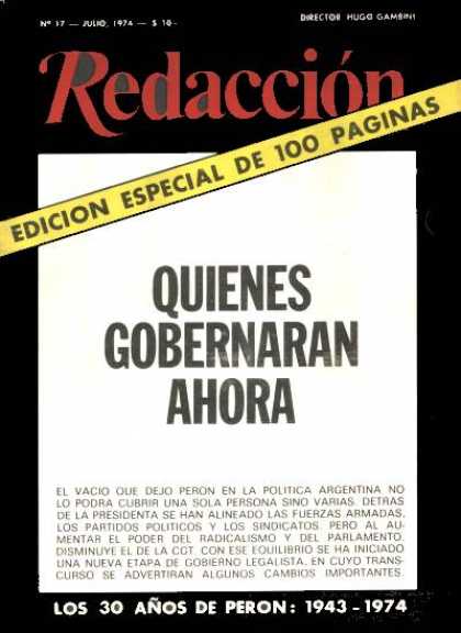 Argentinian Magazines - Redaccion julio 1974 - Quienes gobernaran ahora