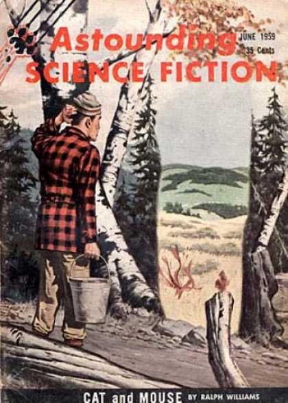 Astounding Stories 343 - June 1959 - Cat And Mouse - Williams - Mand With Bucket - Forest