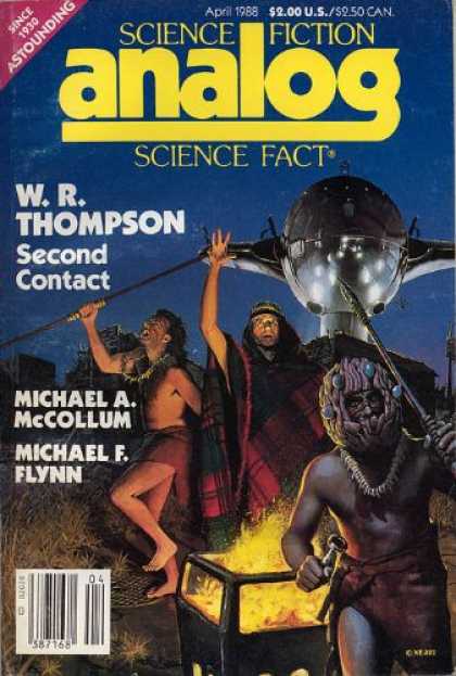 Astounding Stories 696 - Second Contact - April 1988 - Tribal Men - Chant - Space Craft