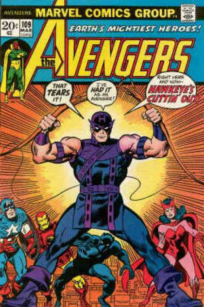 Avengers 109 - Hawkeye - Whips - Hankeyes Cuttin Out - 109 Mar - Earths Mightiest Heroes - John Buscema, Sal Buscema