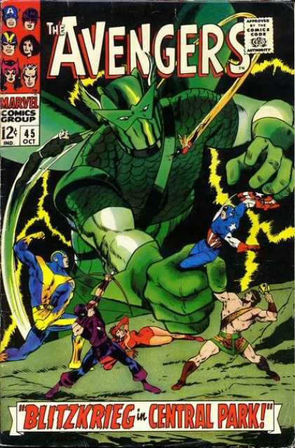 Avengers 45 - Blitzkrieg In Central Park - Giant - Battle - Captain America - Hawkman