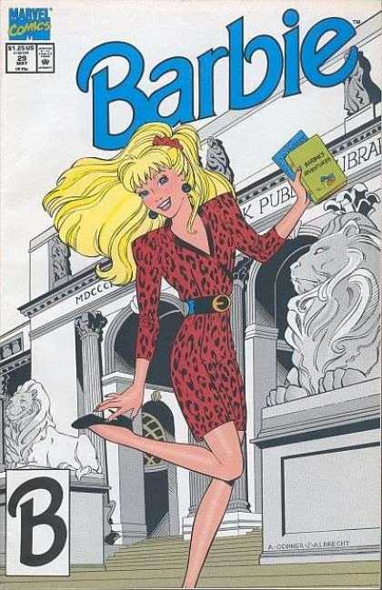 Barbie 29 - Public Library - Blonde - Lion Statue - Red Dress - Marvel Comics
