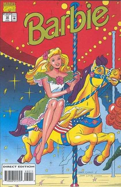 Barbie 32 - Marvel Comics - Green Dress - Pink Flower - Golden Eagle - Merry Go Round Horse