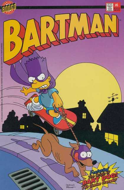 Bartman 6 - Purple Cape - Skateboard - Bart Dog - Full Moon - Leg Cast - Bill Morrison, Matt Groening