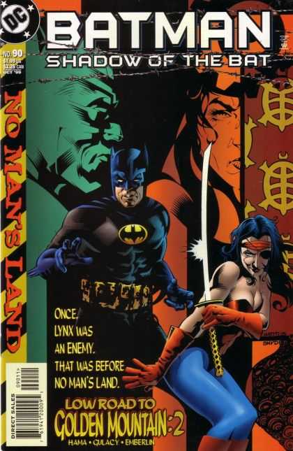 Batman: Shadow of the Bat 90 - Low Road To Gold Mountain 2 - No Mans Land - Lynx - Orange And Green Background - Katana - Tony Harris