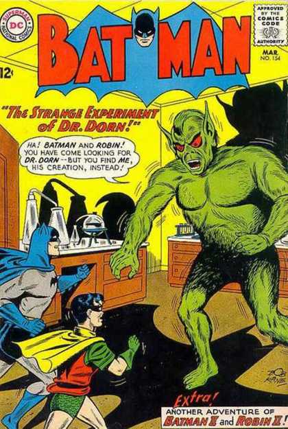 Batman 154 - The Strange Experiment Of Dr Dorn - Lab - Green Monster - Robin - Superheroes - Bob Kane